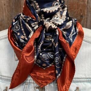 Floral Paisley Western Wild Rag Scarf Rust Navy